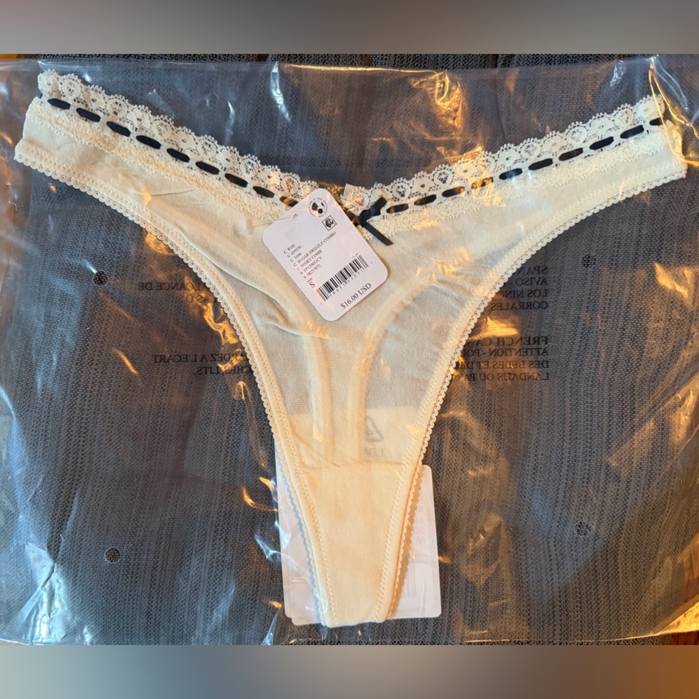 Free People So Sweet Thong in Sugar Swizzle Combo- Ivory Combo Size Small NWT
